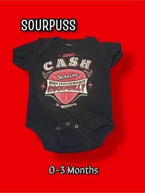 Sourpuss Johnny Cash Rockabilly Baby Bodysuit Onesie Black 0-3 Months